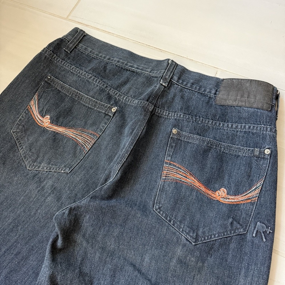 Vintage Skater Wide Leg Jean Shorts Rocawear Baggy Jorts Denim Y2K Sz 44 Embroid